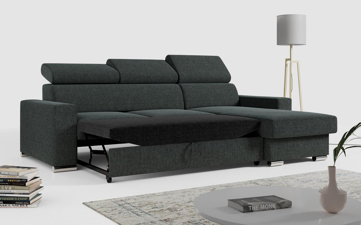 ECKSOFA FOX-L Dunkelgrau - Dunkelgrau/Silberfarben, Kunststoff/Textil (242/168cm) - MKS
