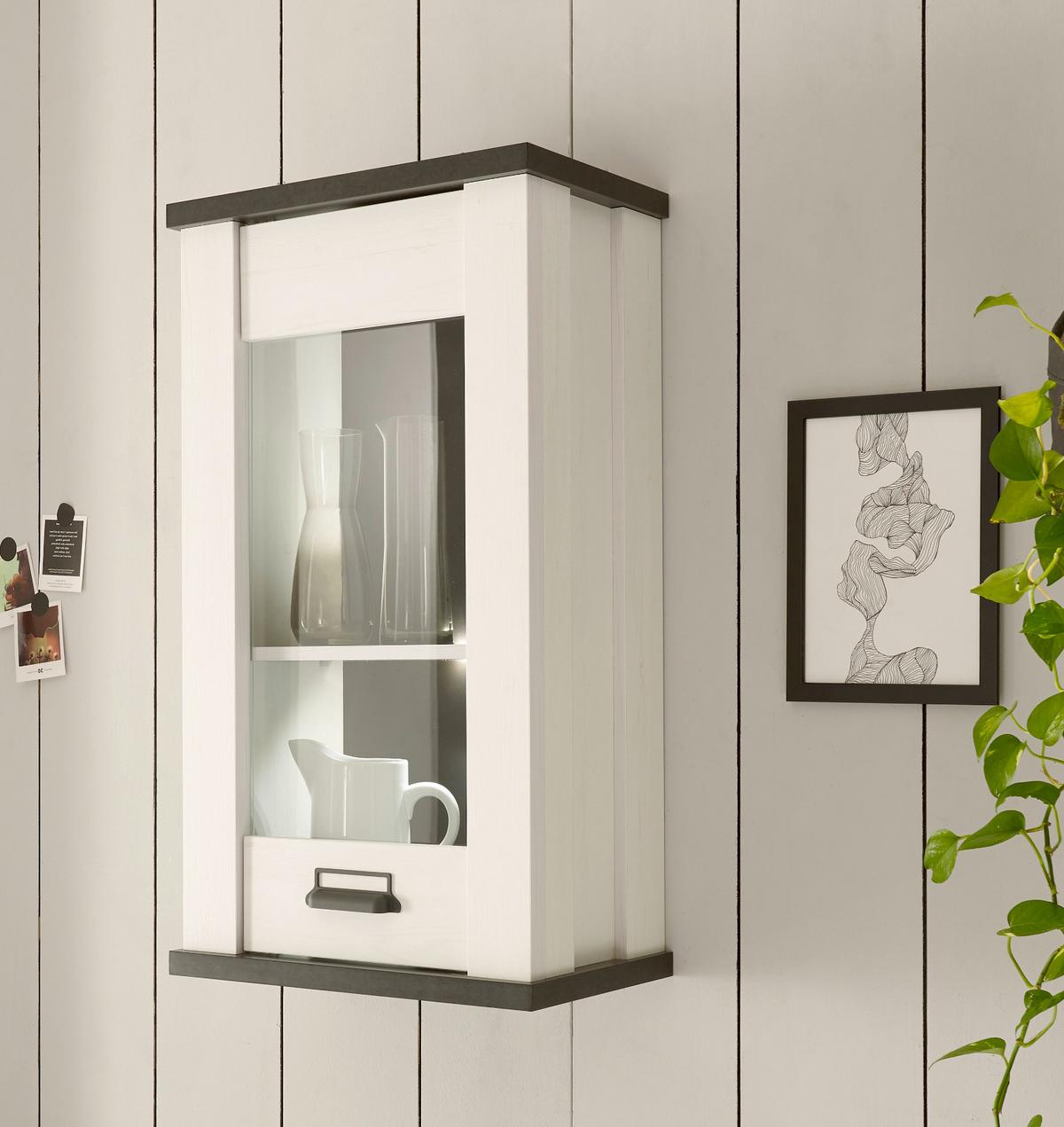 KÜCHE-HÄNGESCHRANK weiß Pinie, anthrazit Landhaus, Küchenschrank hängend mit Soft-Close - Anthrazit/Schwarz, Glas/Holzwerkstoff (50/90/31cm) - Furn.Design