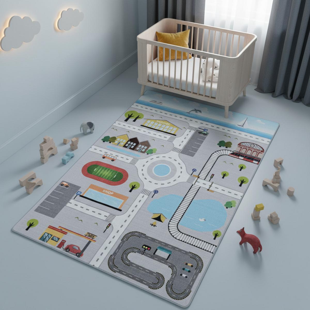 KINDERTEPPICH TRAUN, mit Spielstraßen-Motiv, Grau, 120 x 170 cm - Grau, Textil (170/120cm) - KADIMA DESIGN