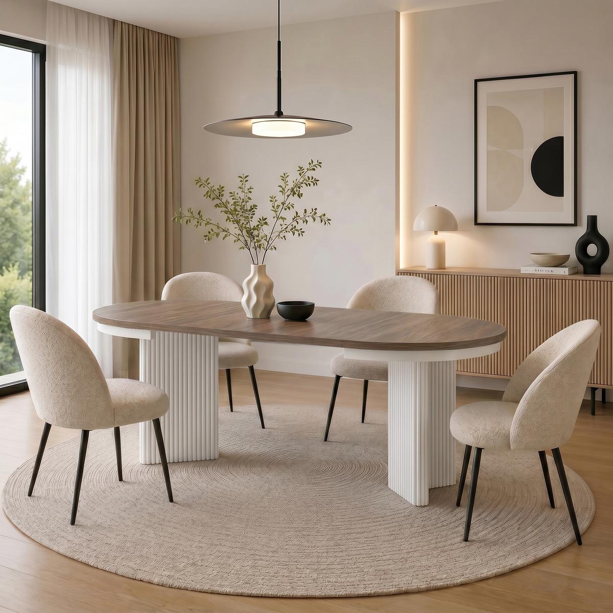ESSTISCH Prestige runder Design-Tisch, ausziehbar Ø 100–180 cm, Walnuss+Weiß - Walnussfarben/Weiß, Metall (100/100/77cm) - Beautysofa