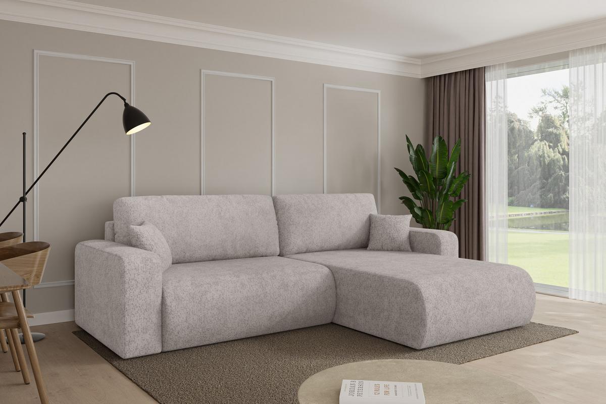 ECKSOFA mit Schlaffunktion Ottomane Rechts BERY-L 276x193x88 Hellgrau Velours - Hellgrau/Schwarz, Holzwerkstoff/Kunststoff (276/193cm) - ALTDECOR
