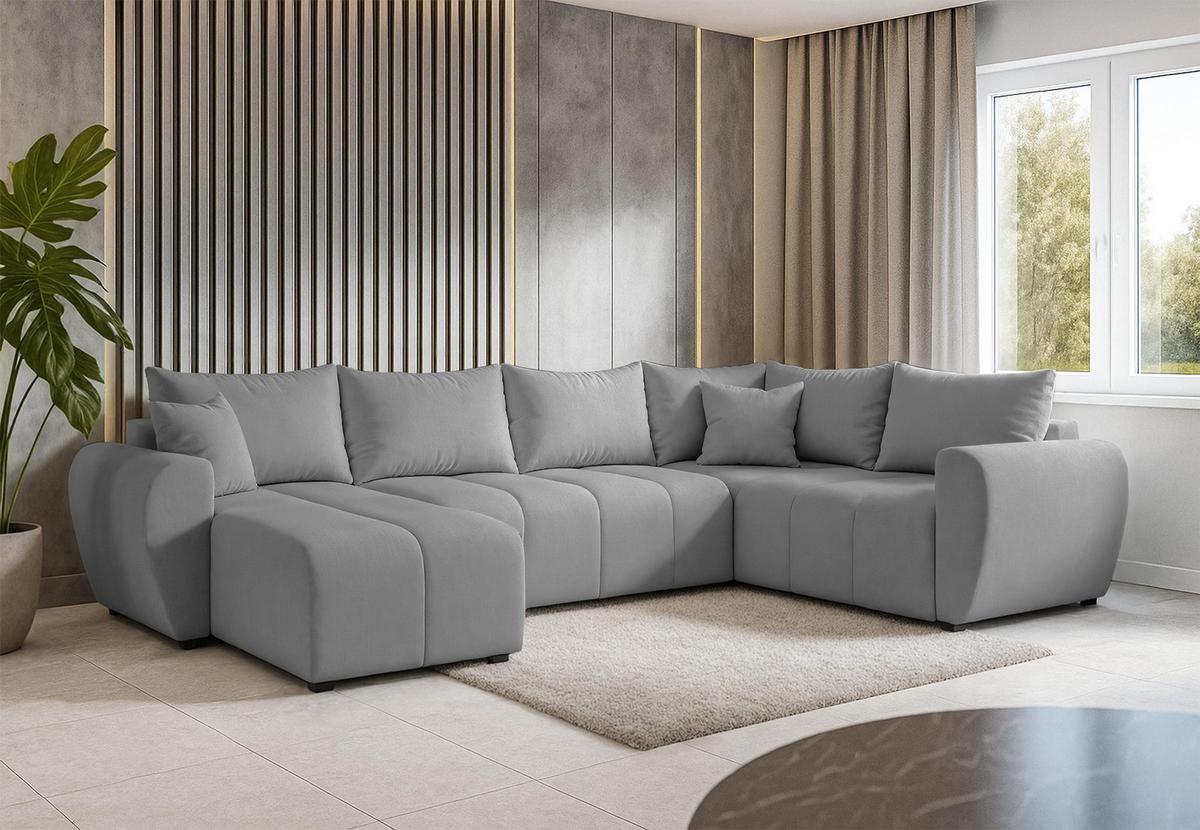 WOHNLANDSCHAFT Malatya U Form MAX Hellgrau 311/145/80 cm mit Schlaffunktion - Hellgrau/Schwarz, Kunststoff/Textil (208/80/303cm) - AX Living