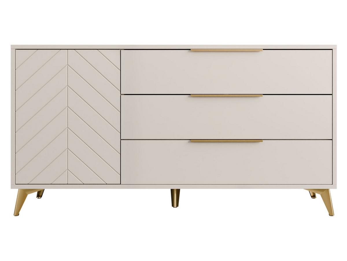 KOMMODE Xylix 1D3SZ - Beige/Goldfarben, Holzwerkstoff/Metall (154/80/40cm) - MIRJAN24