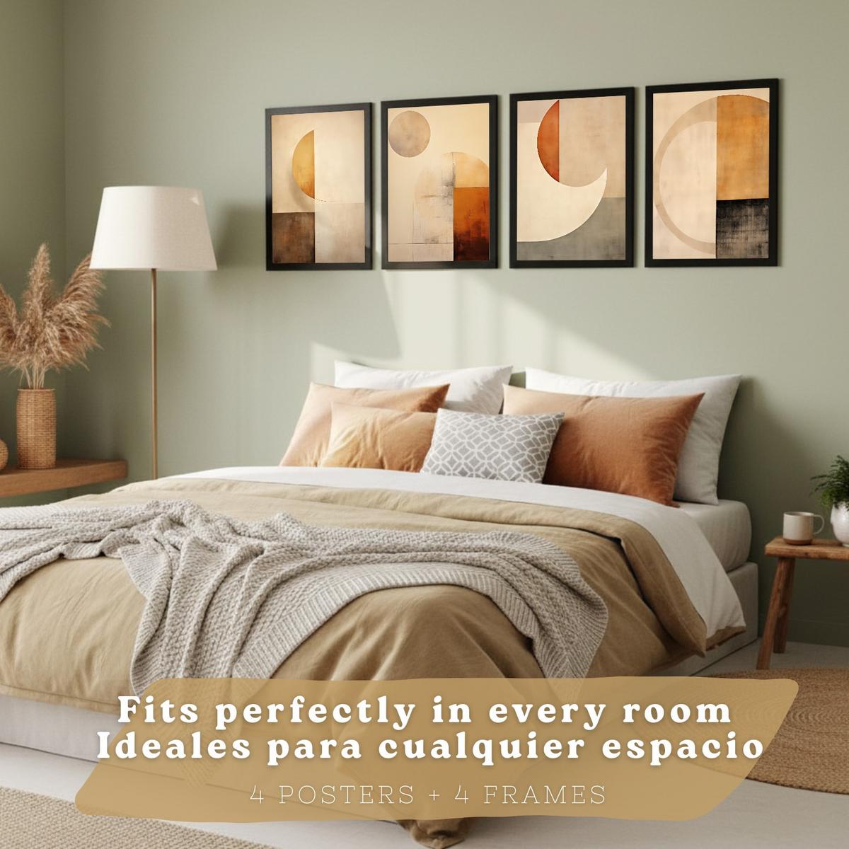 POSTER Set of 2 Beige Abstract Shape Wall Art Modern Living Room Bedroom Kitchen Bathroom Decor Schwarzer Rahmen A3 - Schwarz, Papier (29.7/1/42cm) - Nacnic