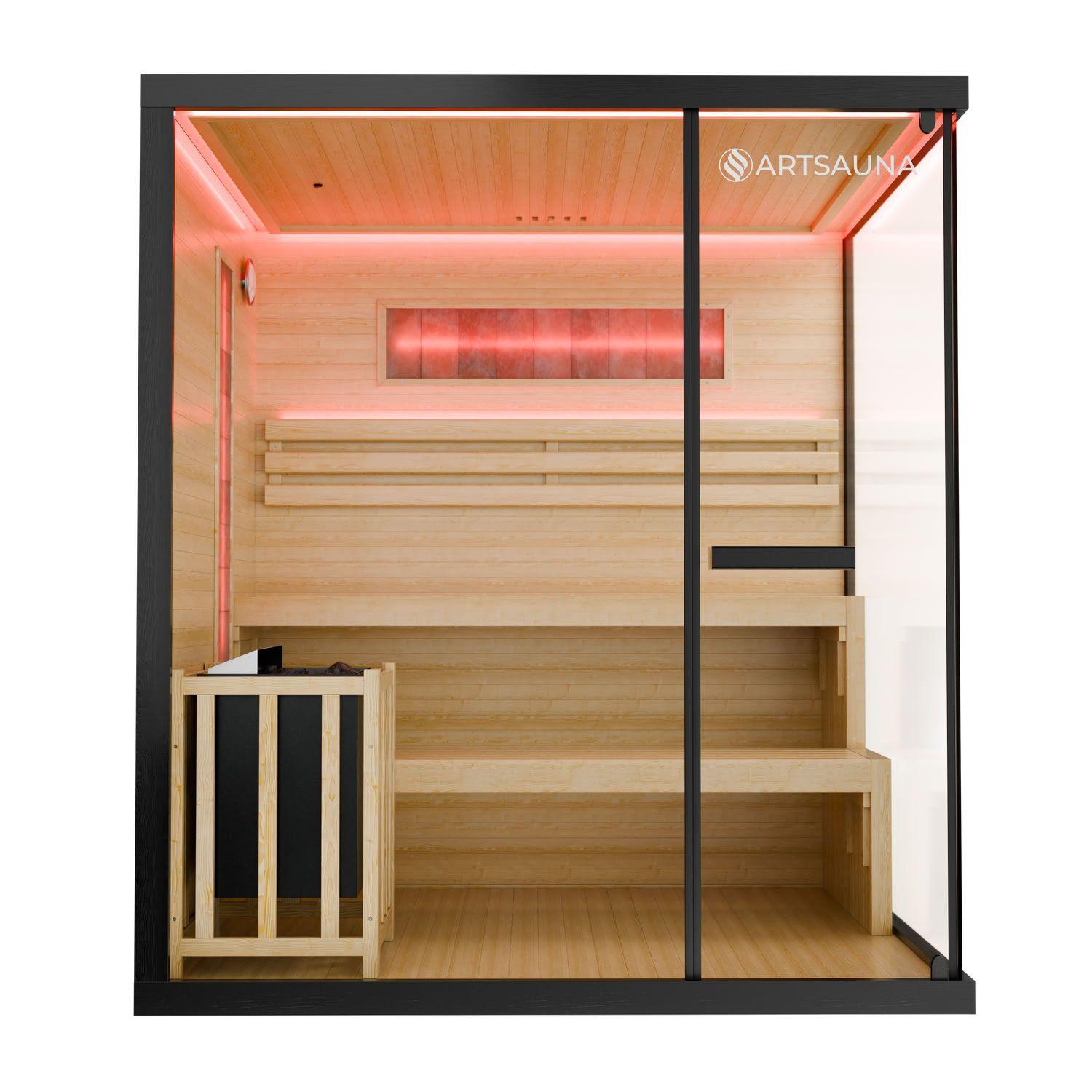 SAUNA Vantaa 175 x 140 cm mit 8 kW Saunaofen - Schwarz, Holz (140/200/175cm) - Artsauna