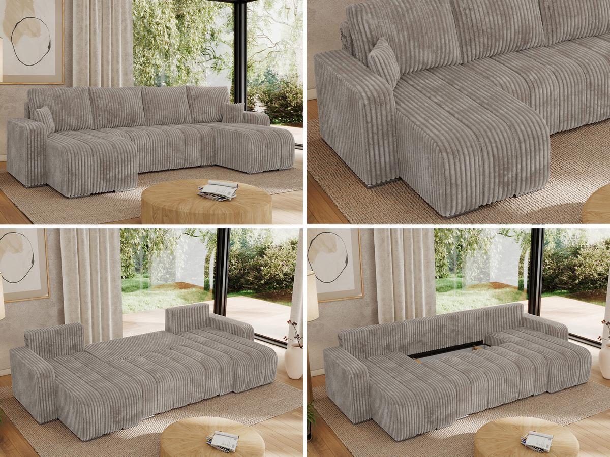 WOHNLANDSCHAFT KIRASSO U Hellbraun Cord - Hellbraun/Grau, Textil/Metall (320/86/147cm) - MKS