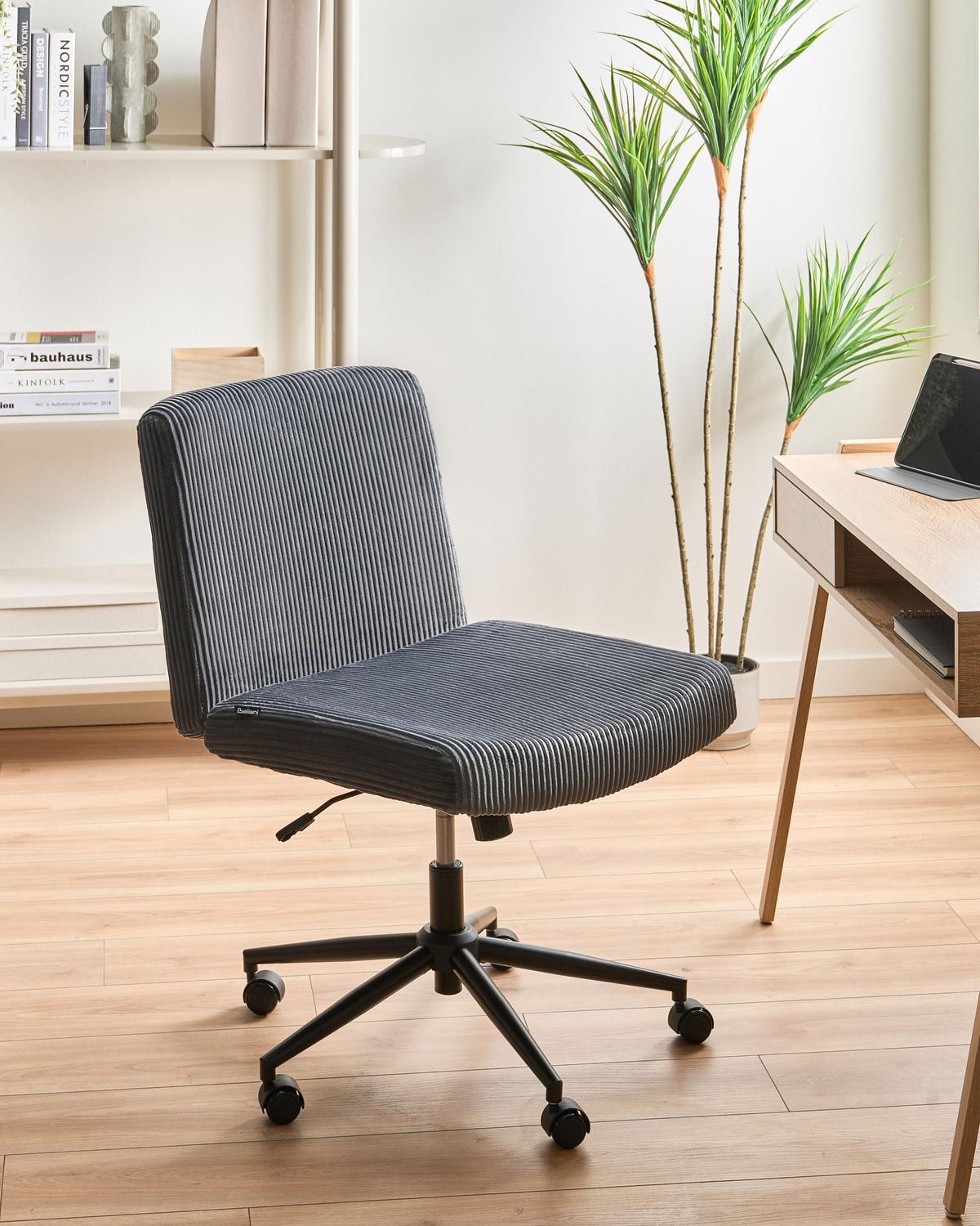 SCHREIBTISCHSTUHL Cord Grau Geddes - Grau, Textil (59/85/71cm) - Beliani