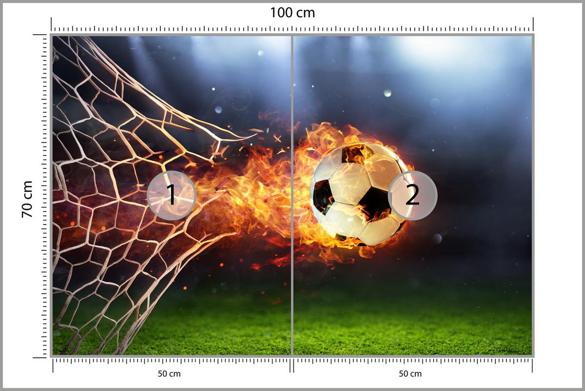 FOTOTAPETE für Jugendzimmer Fußball Flammen Stadion Feuer 100x70 - Multicolor, Papier (100/70cm) - Muralo
