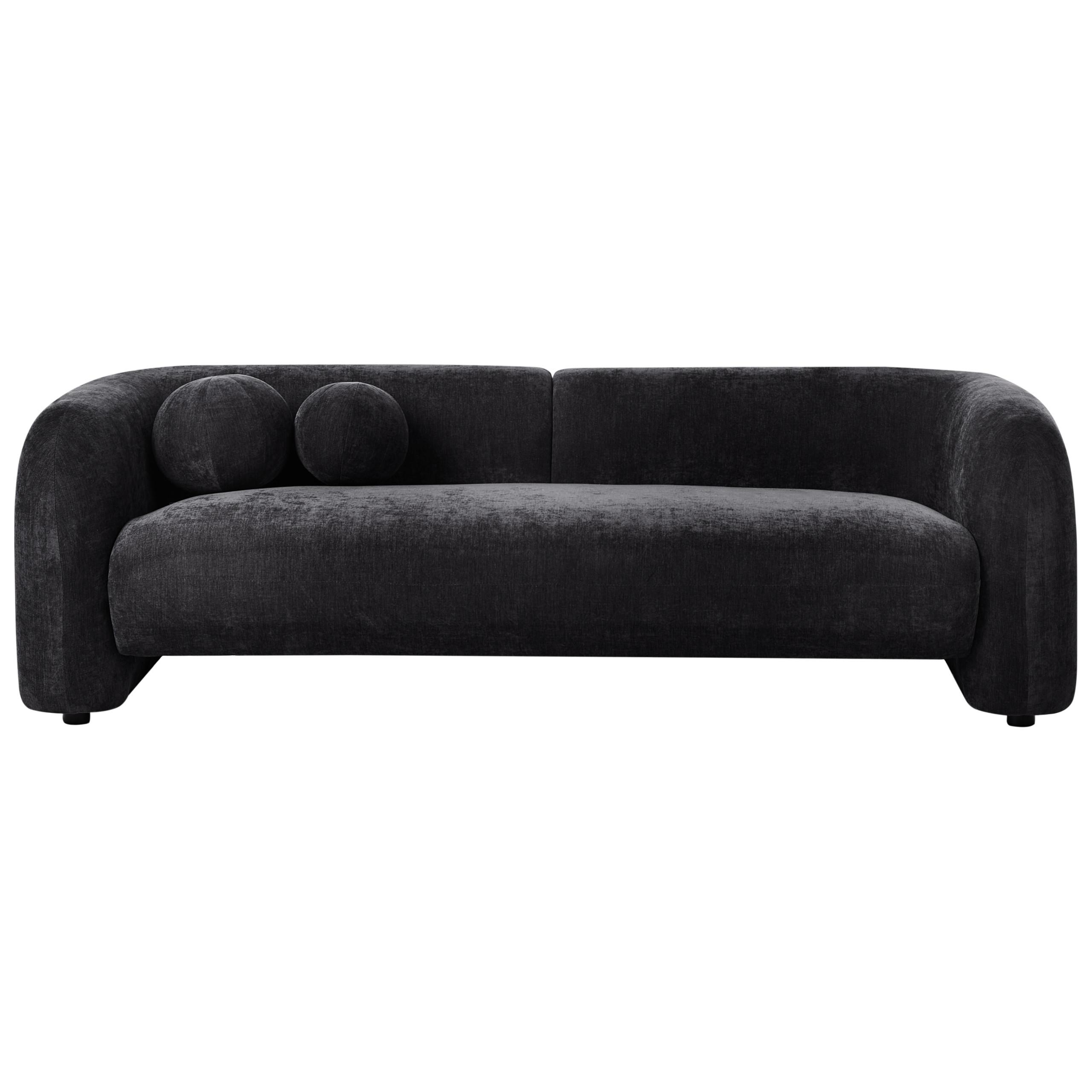 3-SITZER-SOFA Chenillegewebe Schwarz Leiren - Schwarz, Textil (224/68/87cm) - Beliani