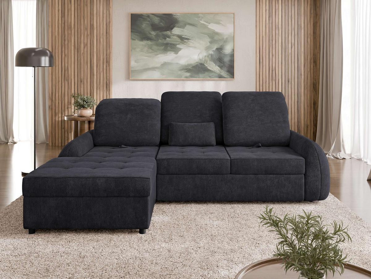 ECKSCHLAFSOFA Soreno, Seite: Links - Anthrazit/Schwarz, Holz/Kunststoff (255/176cm) - MIRJAN24