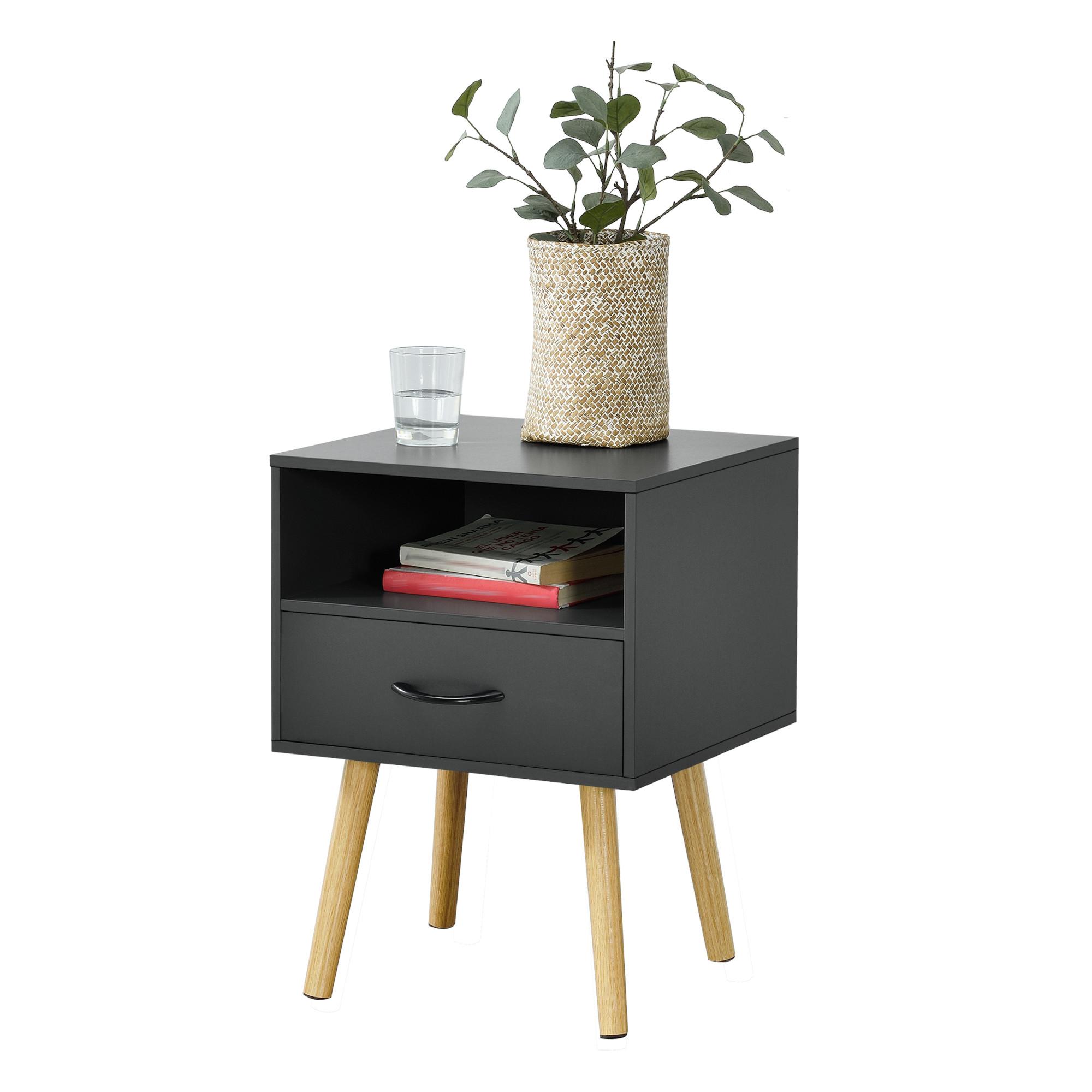 BEISTELLTISCH Gävle - Dunkelgrau/Naturfarben, Holz/Holzwerkstoff (40/42/57cm) - [en.casa]