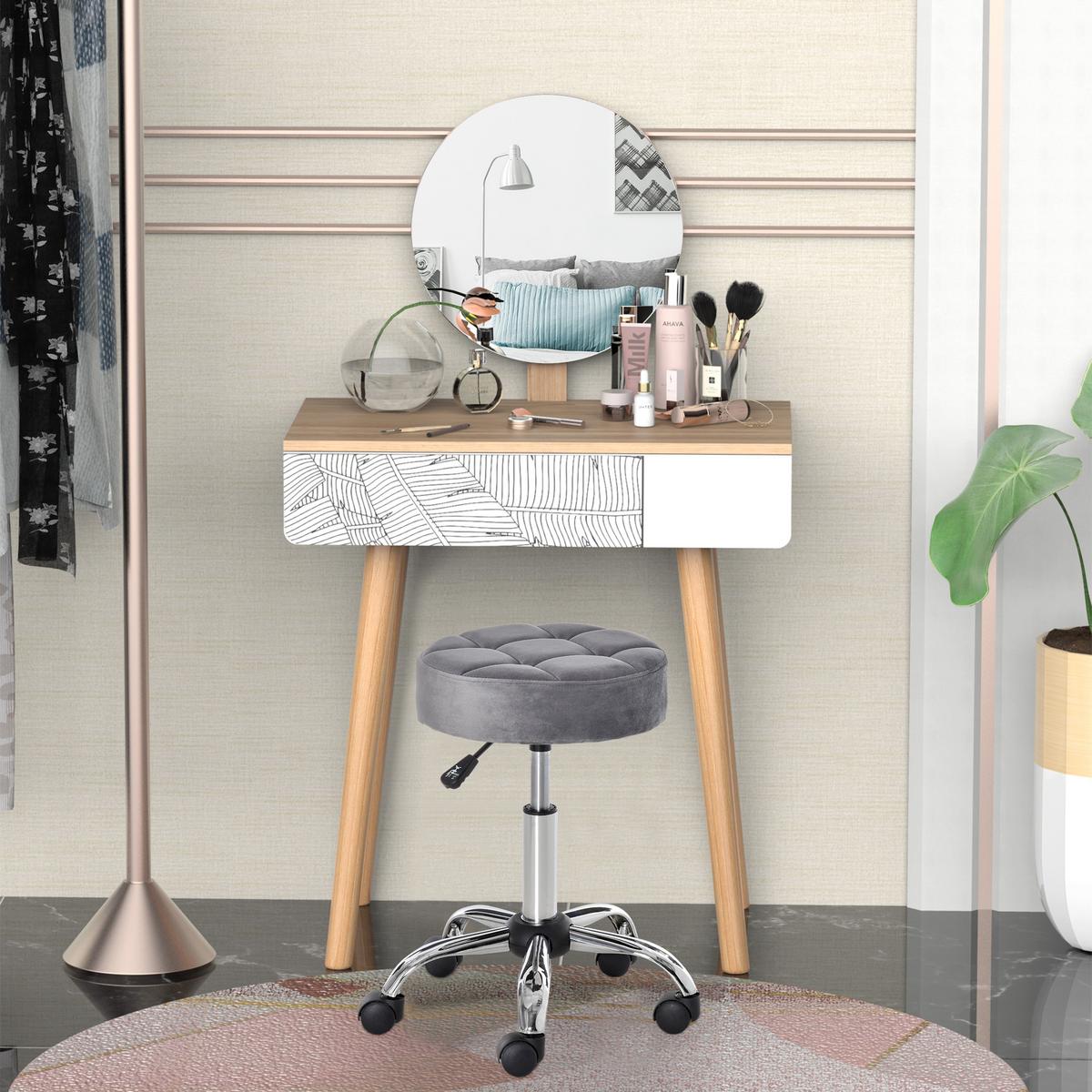SALONSTUHL mit Rädern, Hellgrau - Hellgrau, Kunststoff (35/61/35cm) - HOMCOM