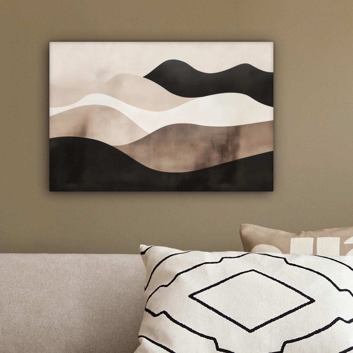 LEINWANDBILD Abstrakt - Landschaft - Wellen - Cremefarben Deko Schlafzimmer 30x20 cm - Cappuccino, Textil (30/20cm) - MuchoWow