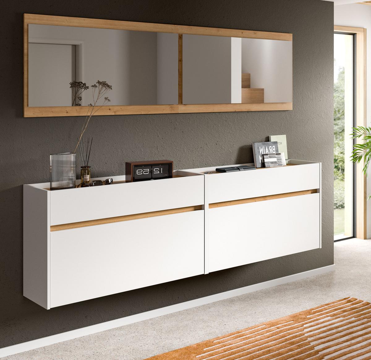 GARDEROBE-SET weiß und Artisan Eiche, Garderobe 4-teilig, 220 x 192 cm, Borga - Weiß/Eiche Artisan, Holzwerkstoff (220/192/32cm) - Inn.Furn
