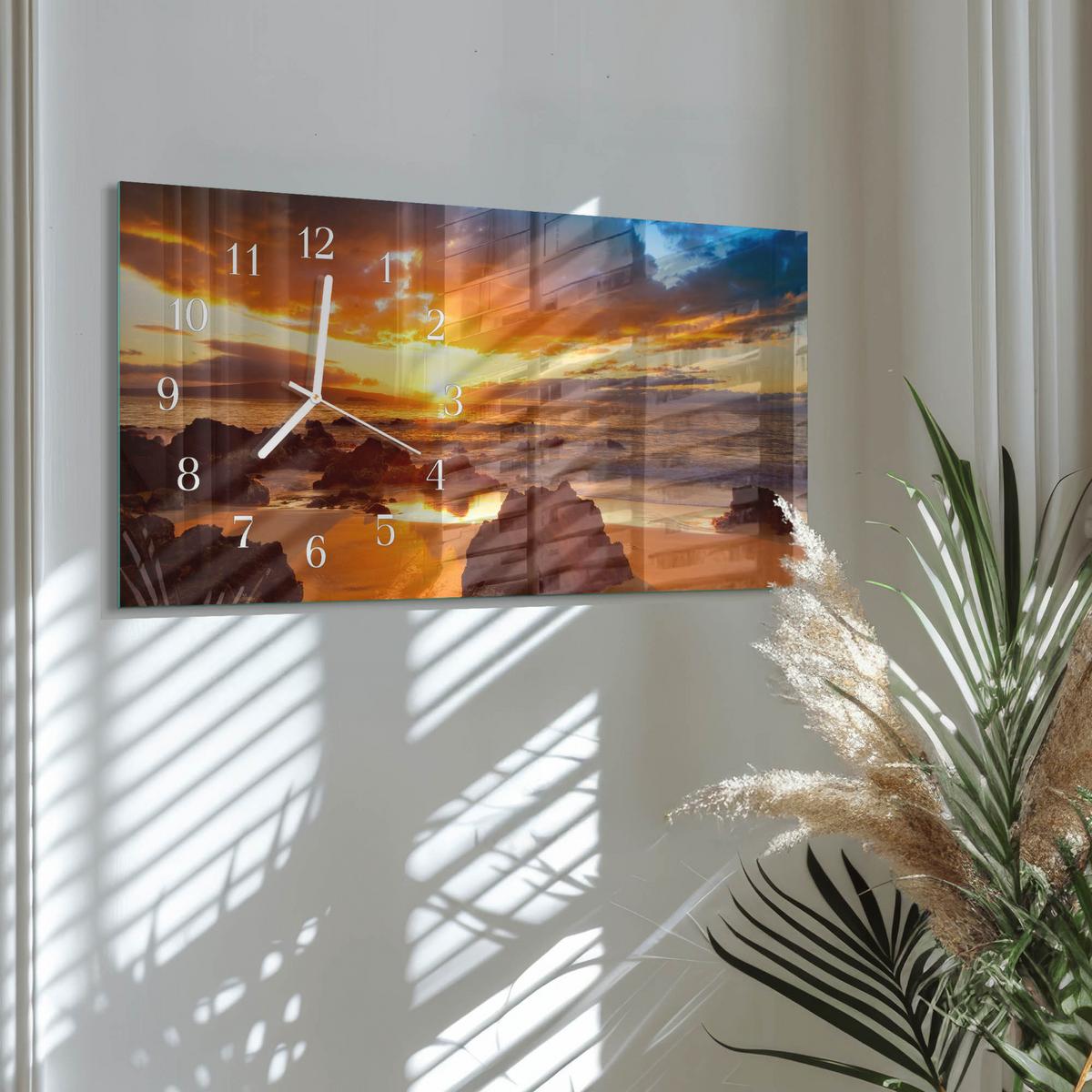 WANDUHR aus Glas 60x30 cm - Sonnenuntergang - Orange, Glas (60/30/0.4cm) - TULUP