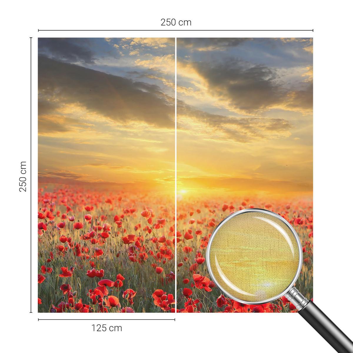 FOTOTAPETE 250x250 cm - Mohnfeld - Rot, Textil (250/250cm) - Wallfluent