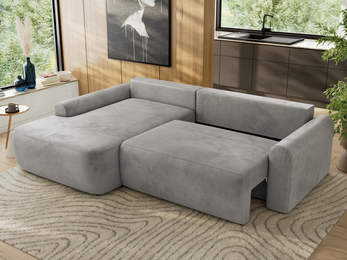 ECKSCHLAFSOFA CUBO L Hellgrau Velvet - links - Hellgrau/Schwarz, Kunststoff/Textil (273/187cm) - MKS