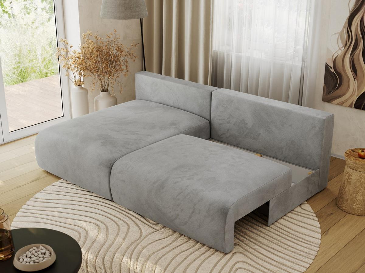 ECKSCHLAFSOFA VIVO L Hellgrau Velvet - links - Hellgrau/Schwarz, Kunststoff/Textil (223/150cm) - MKS