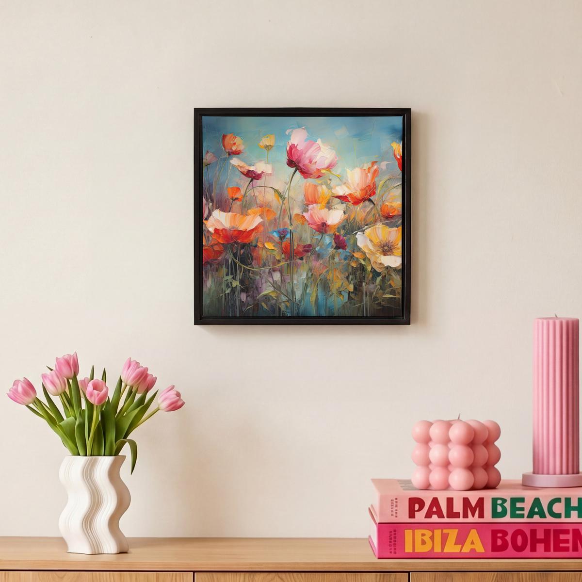 LEINWAND Bilder mit Rahmen - Blumen - Aquarell - Kunst - Botanisch - Natur - 20x20 - Orange, Textil (20/20cm) - MuchoWow
