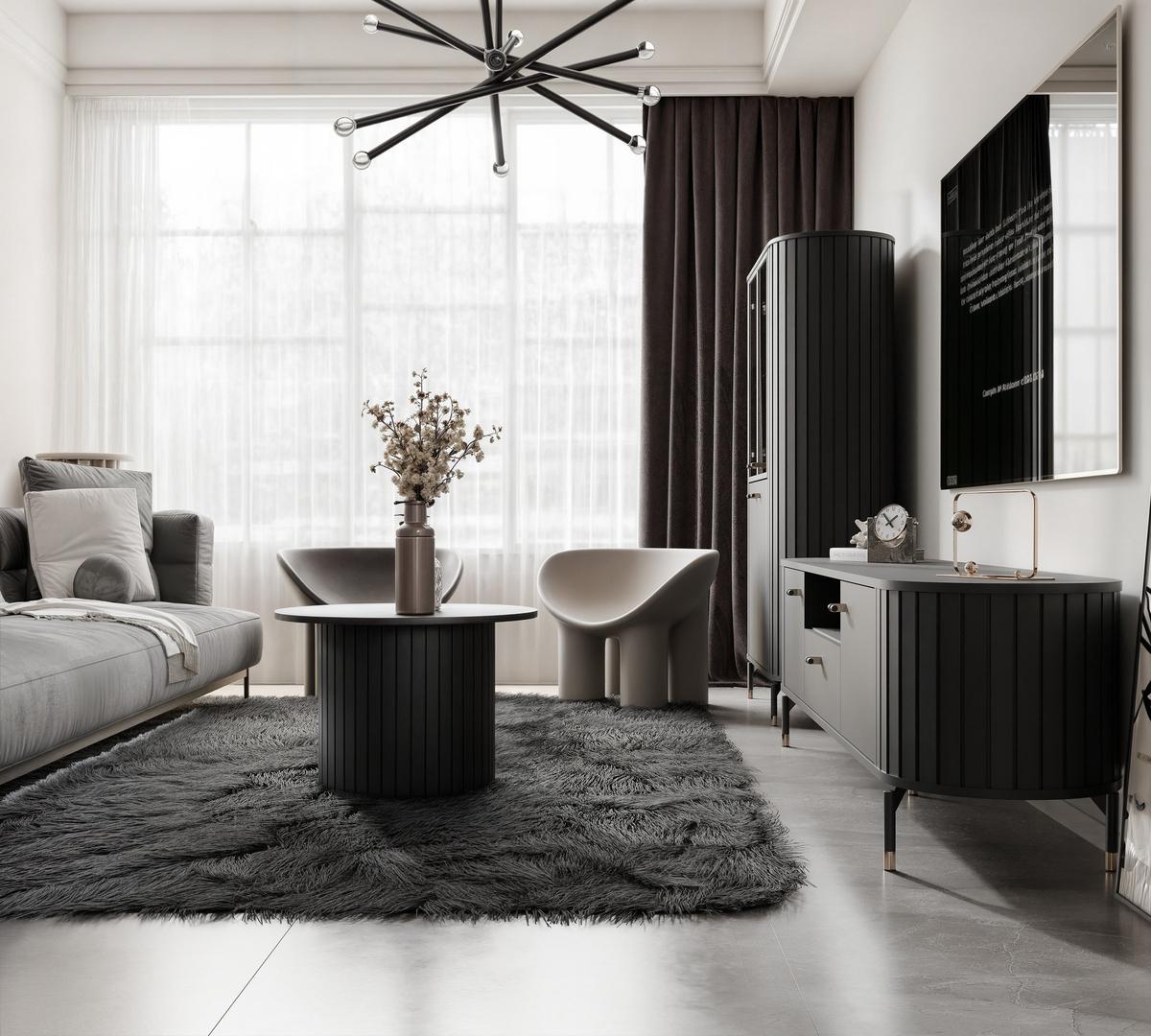 TV-LOWBOARD geriffelt, mit Schublade, Schwarz - Schwarz, Holzwerkstoff (180/49/40cm) - Idohome