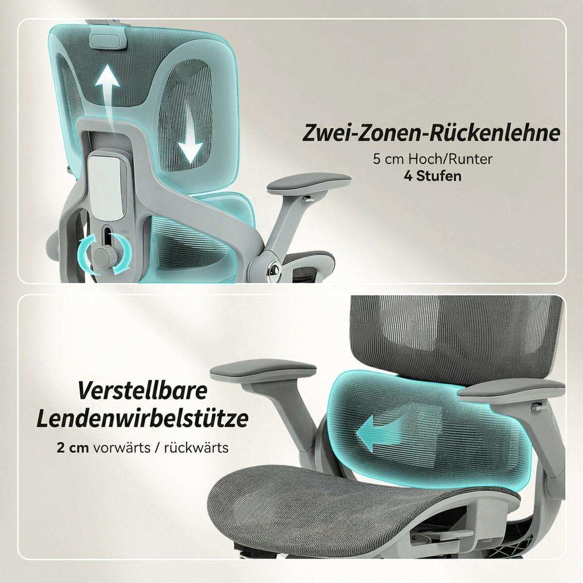 BÜROSTUHL Mesh 100 Polyester Grau - Silberfarben/Grau, Kunststoff/Textil (67/132/74cm) - HOMCOM