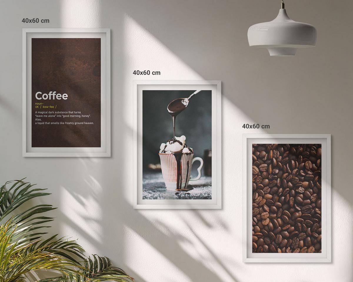 BILDER SET 3er Set - 40x60 cm Weißer Rahmen - Kaffeegetränk mit Schlagsahne - Weiß, Kunststoff (40/60cm) - TULUP