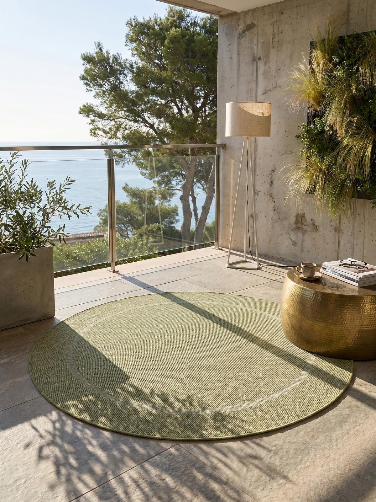 TEPPICH Outdoor ALSTER in Grün, einfarbig, Ø 120 cm - Grün, Textil (120/120cm) - KADIMA DESIGN