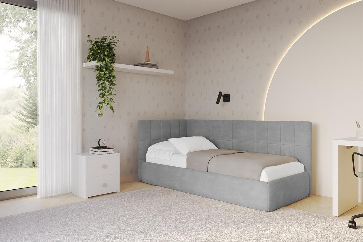 EINZELLBETT Jugendbett mit Bettkasten und Matratze H3/H4, Rechts - TULY 100x200 Grau - Silberfarben, Holzwerkstoff/Textil (100/200cm) - ALTDECOR