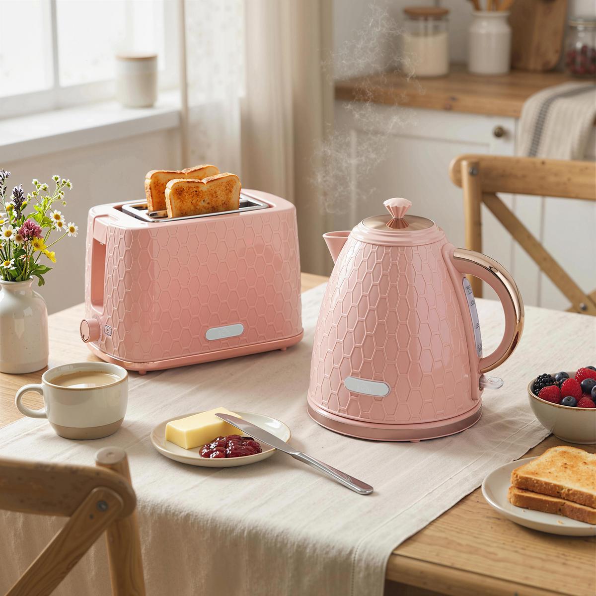 WASSERKOCHER SET mit Toaster aus Edelstahl Rosa - Rosa, Kunststoff (19.5/23.4/24.2cm) - HOMCOM