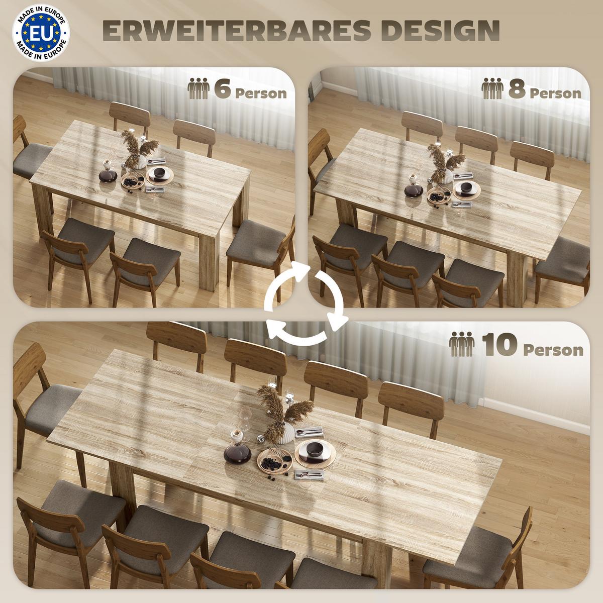 ESSTISCH ausziehbar 180-260 x 90 cm Küchentisch für 8-10 Personen, Eiche - Eichefarben, Holzwerkstoff (260/90/76.6cm) - HOMCOM