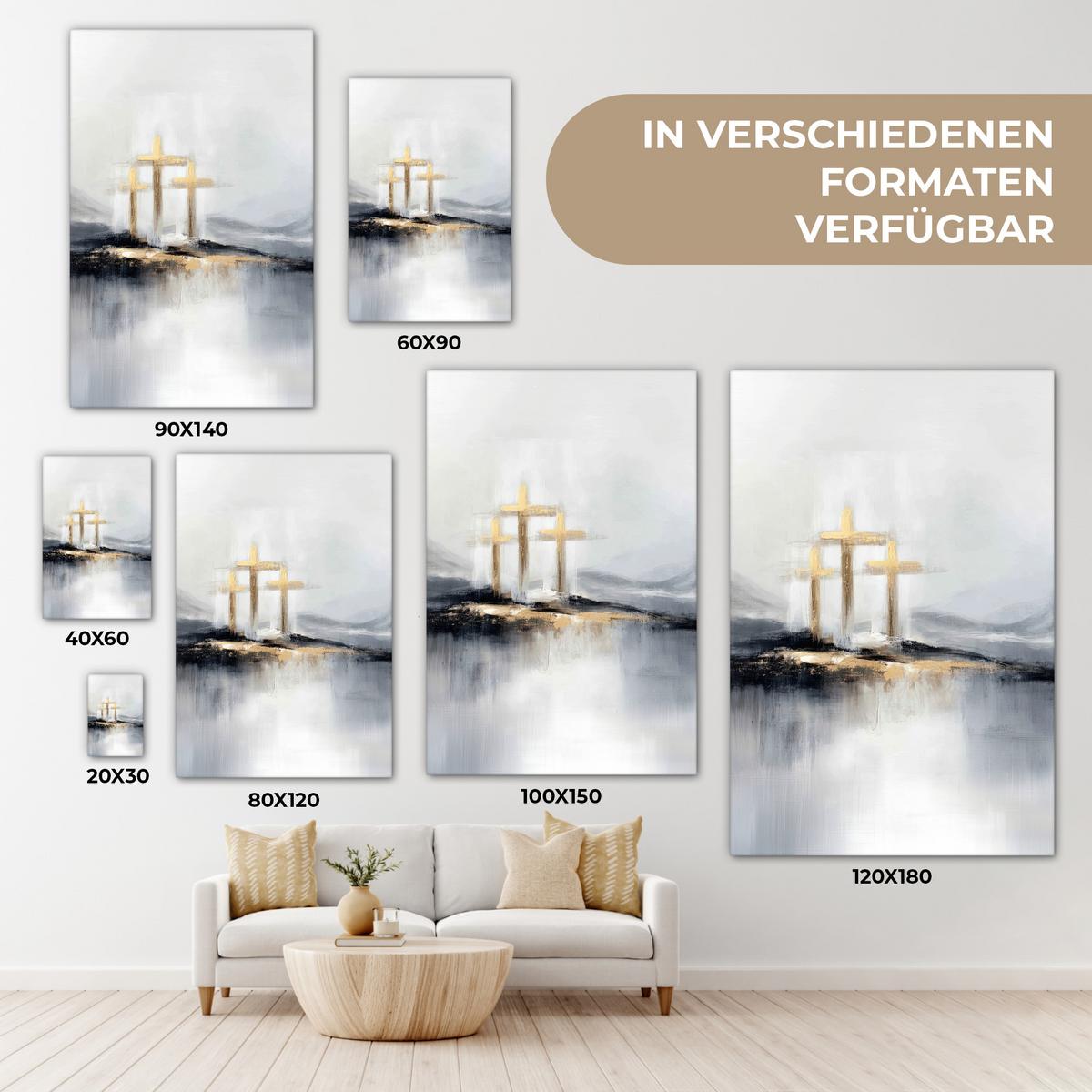 LEINWANDBILD Abstrakt - Malerei - Christentum - Kreuz Deko Wohnzimmer 20x30 cm - Weiß, Textil (20/30cm) - MuchoWow