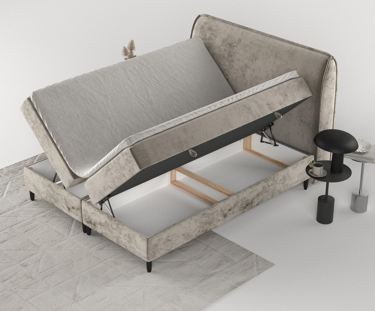 BOXBETT Lunaro 120/200 cm Beige im Lotta Stoff - Beige/Schwarz, Holz/Holzwerkstoff (120/200cm) - AltaBeds