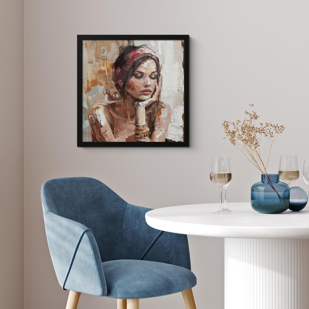 POSTER MIT RAHMENGERAHMTES BILD Frau - Lackierung - Porträt - Modern 40x40 cm - Altrosa, Papier (40/40cm) - MuchoWow
