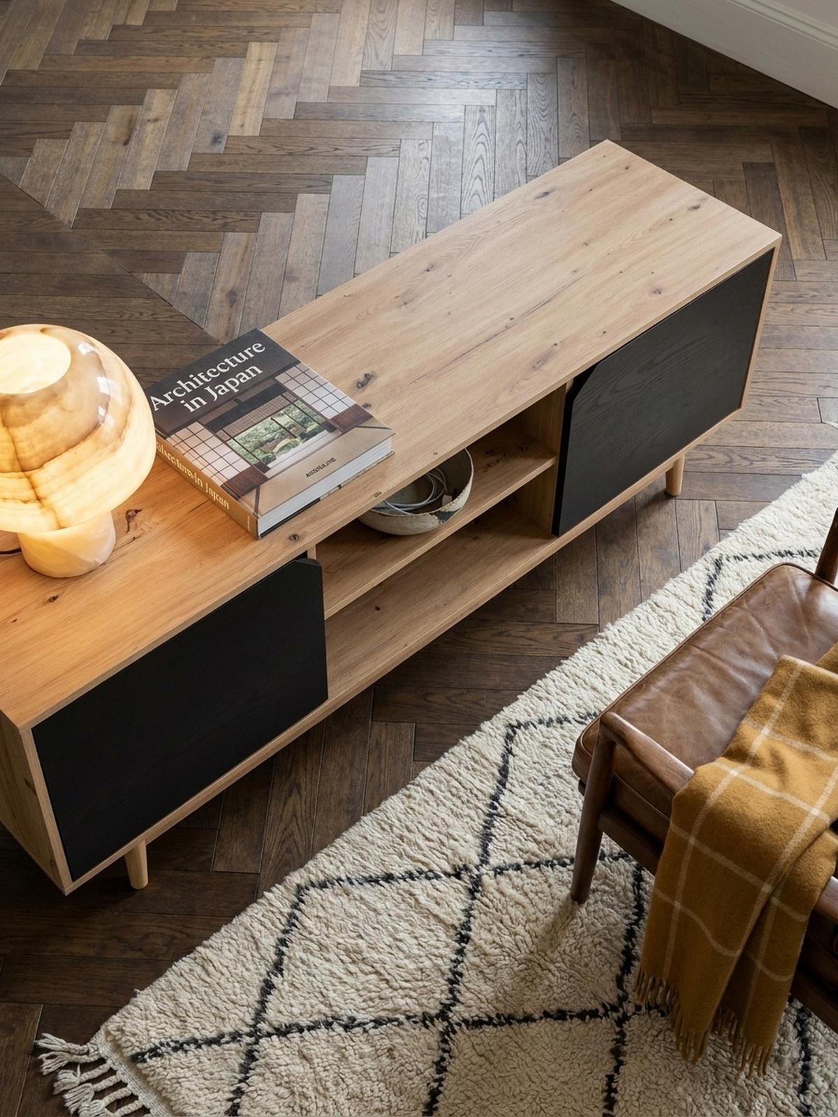 TV-LOWBOARD mit Eiche-Dekor, 2 Türen, modern, Braun-Schwarz 150x40x55 cm - Eichefarben/Braun, Holz (150/55/40cm) - KADIMA DESIGN