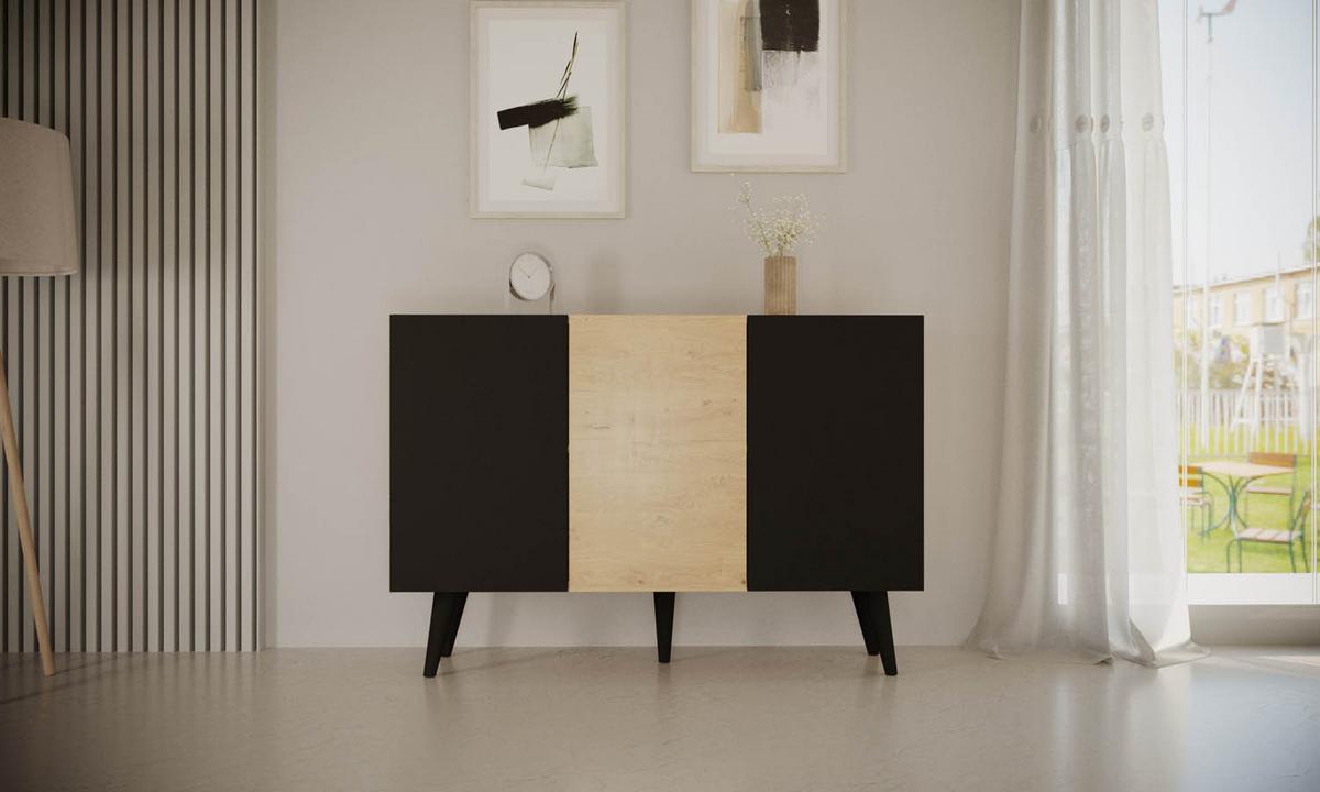 SIDEBOARD Ivy 120/95/40 in Lancelot Eiche, Schwarz - Schwarz/Eiche Artisan, Holz/Holzwerkstoff (120/95.5/39.9cm) - WFL GROUP