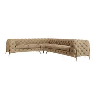 ECKSOFA Chesterfield Lexi Beige Samt, langer Schenkel rechts - Beige/Goldfarben, Holz/Textil (323/264cm) - S-Style Möbel