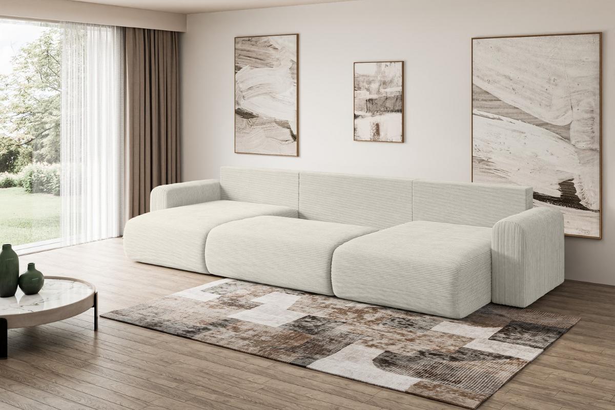 WOHNLANDSCHAFT mit Schlaffunktion und Bettkasten ORRO-U - 362x145x83 cm Creme Cord - Hellgrau/Creme, Holzwerkstoff/Kunststoff (362/83/145cm) - ALTDECOR