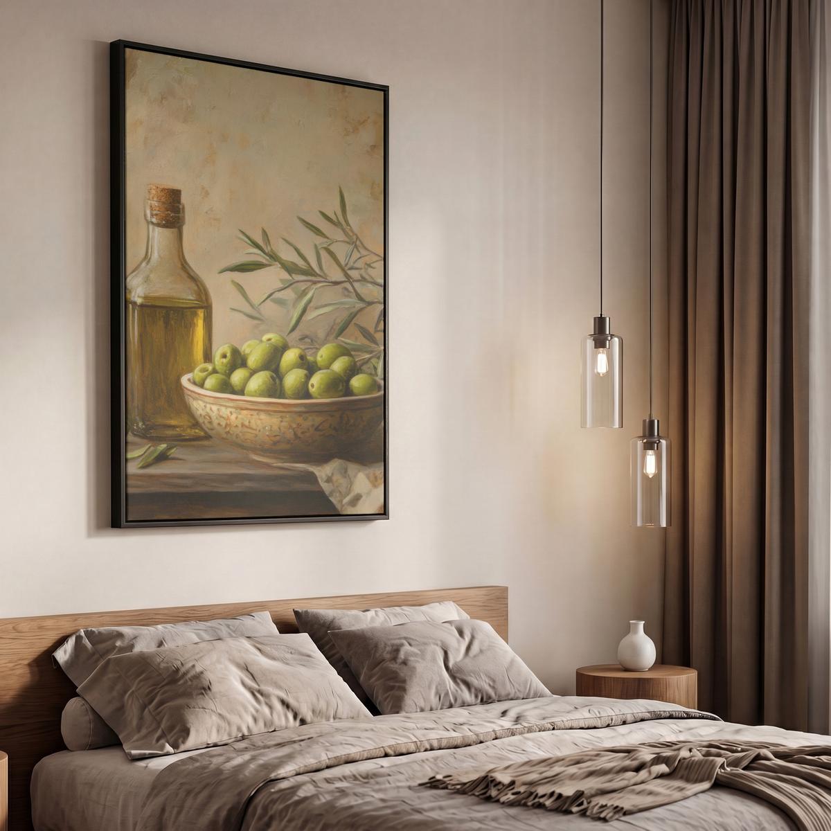 LEINWAND Bilder mit Rahmen - Oliven - Stilleben - Vintage - 60x90 - Olivgrün, Textil (60/90cm) - MuchoWow