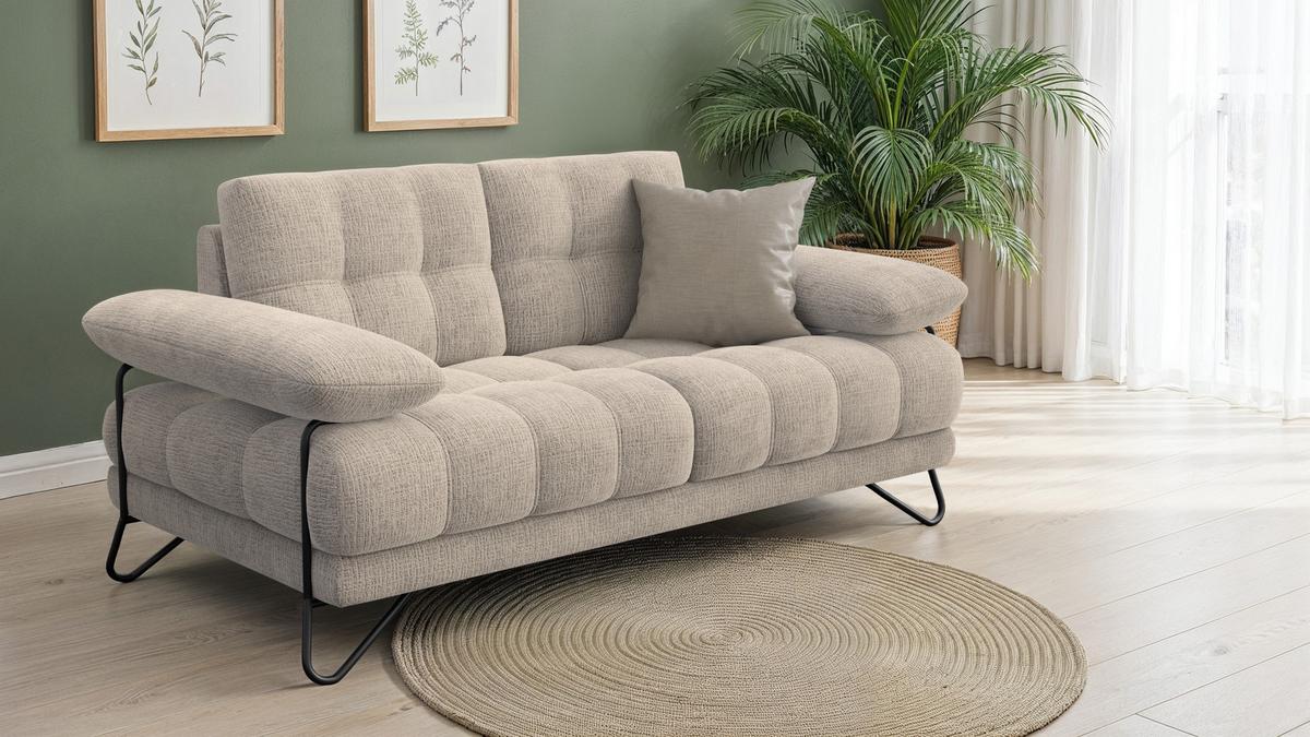 SOFA BUBBARA 2-Sitzer, beige - Beige/Schwarz, Holz/Textil (185/87/96cm) - Wozimo