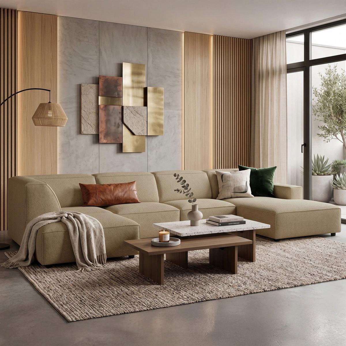 WOHNLANDSCHAFT Sellmo 366 cm - Schwarz/Cappuccino, Kunststoff/Textil (370/70/184cm) - Selsey