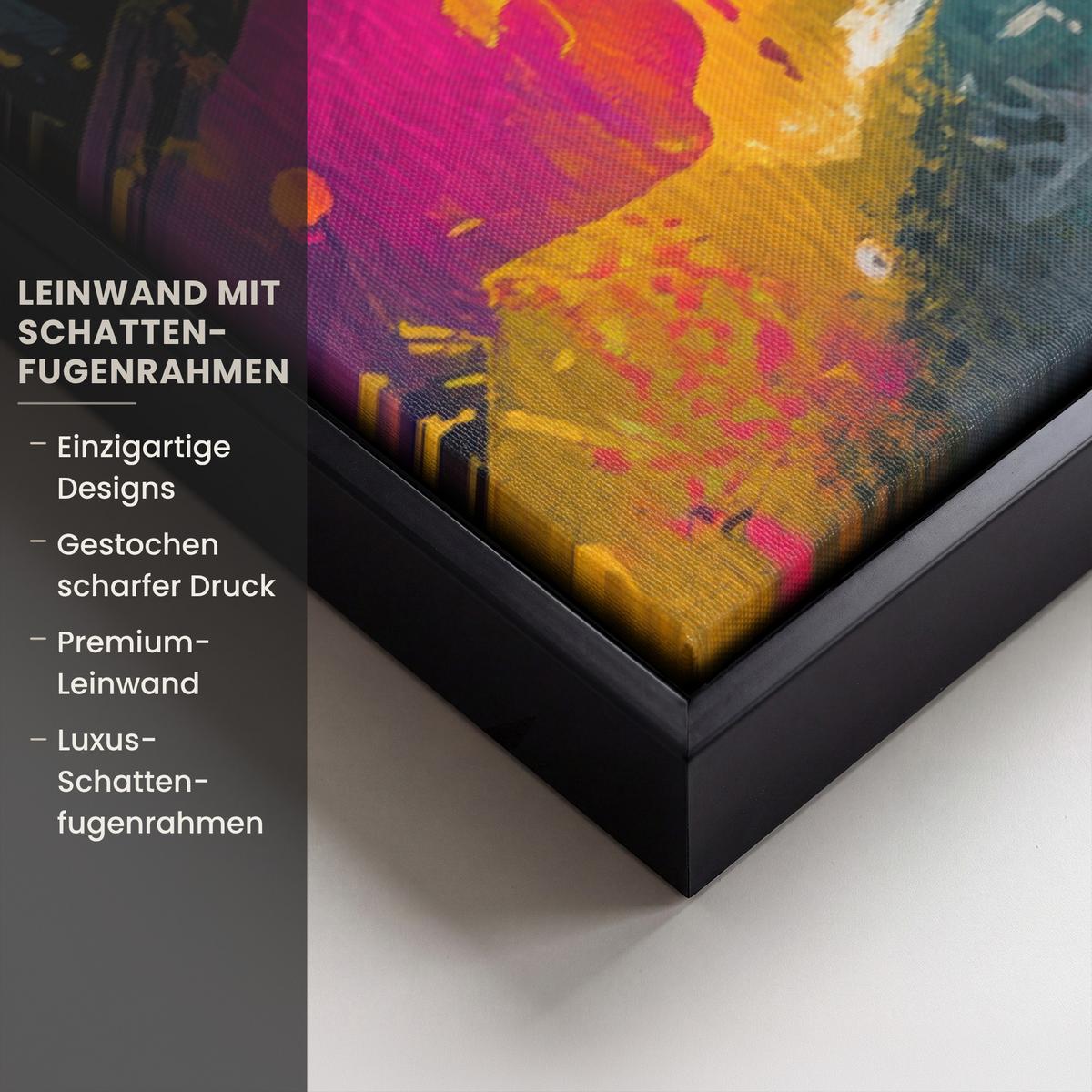 LEINWAND Bilder mit Rahmen - Abstrakt - Graffiti - Farbenfroh - Farbspritzer - 90x60 - Multicolor, Textil (90/60cm) - MuchoWow