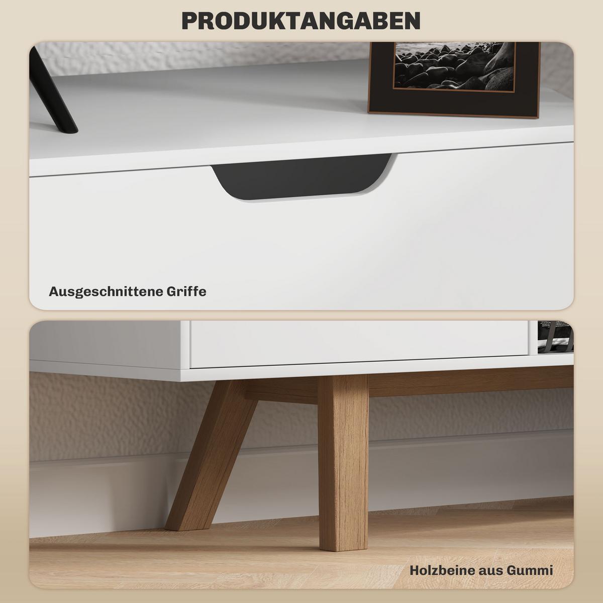 TV-SCHRANK, Fernsehtisch für Fernseher bis zu 65 Zoll, Lowboard mit 2 Schränken - Weiß/Naturfarben, Holz/Holzwerkstoff (39/50/150cm) - HOMCOM