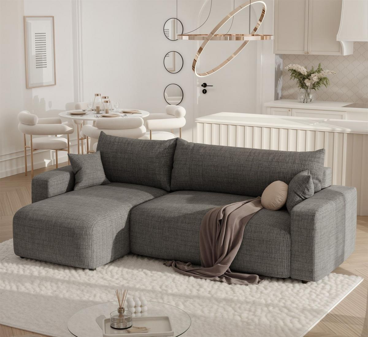 ECKSOFA Luna Mit Schlaffunktion - Grau, Holzwerkstoff/Textil (248/145cm) - Fun Möbel