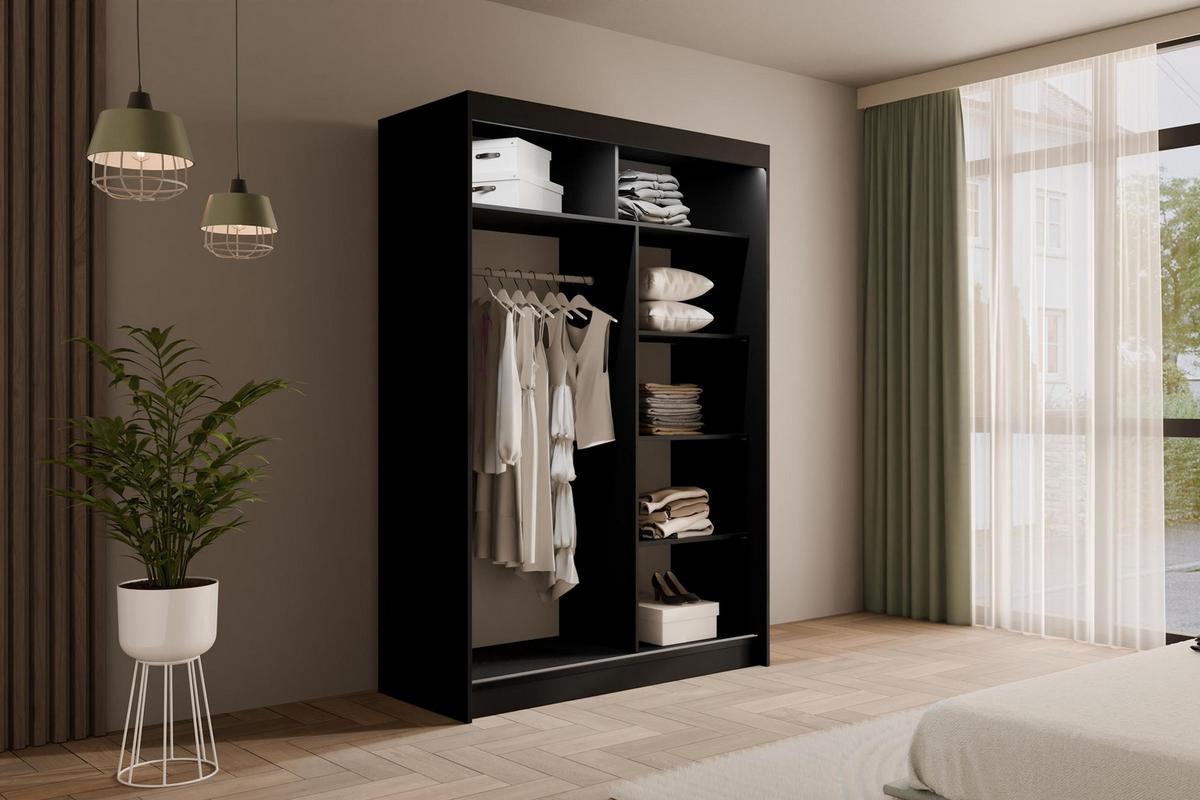 KLEIDERSCHRANK PAOKI mit LED - 120 cm - Schwarz - Schwarz, Holzwerkstoff (120/215/61cm) - ALTDECOR