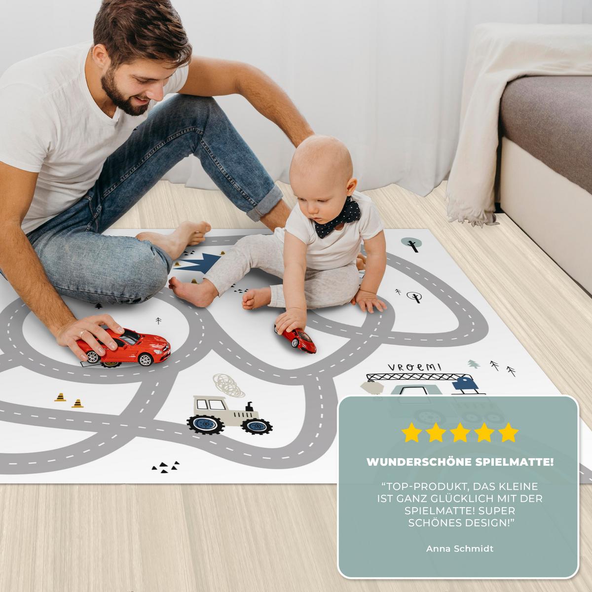 KINDERTEPPICH Baustelle - Bagger - Auto - Regenbogen - Design Spielmatte 135x90 cm - Weiß, Kunststoff (135/0.3cm) - OnlyWow