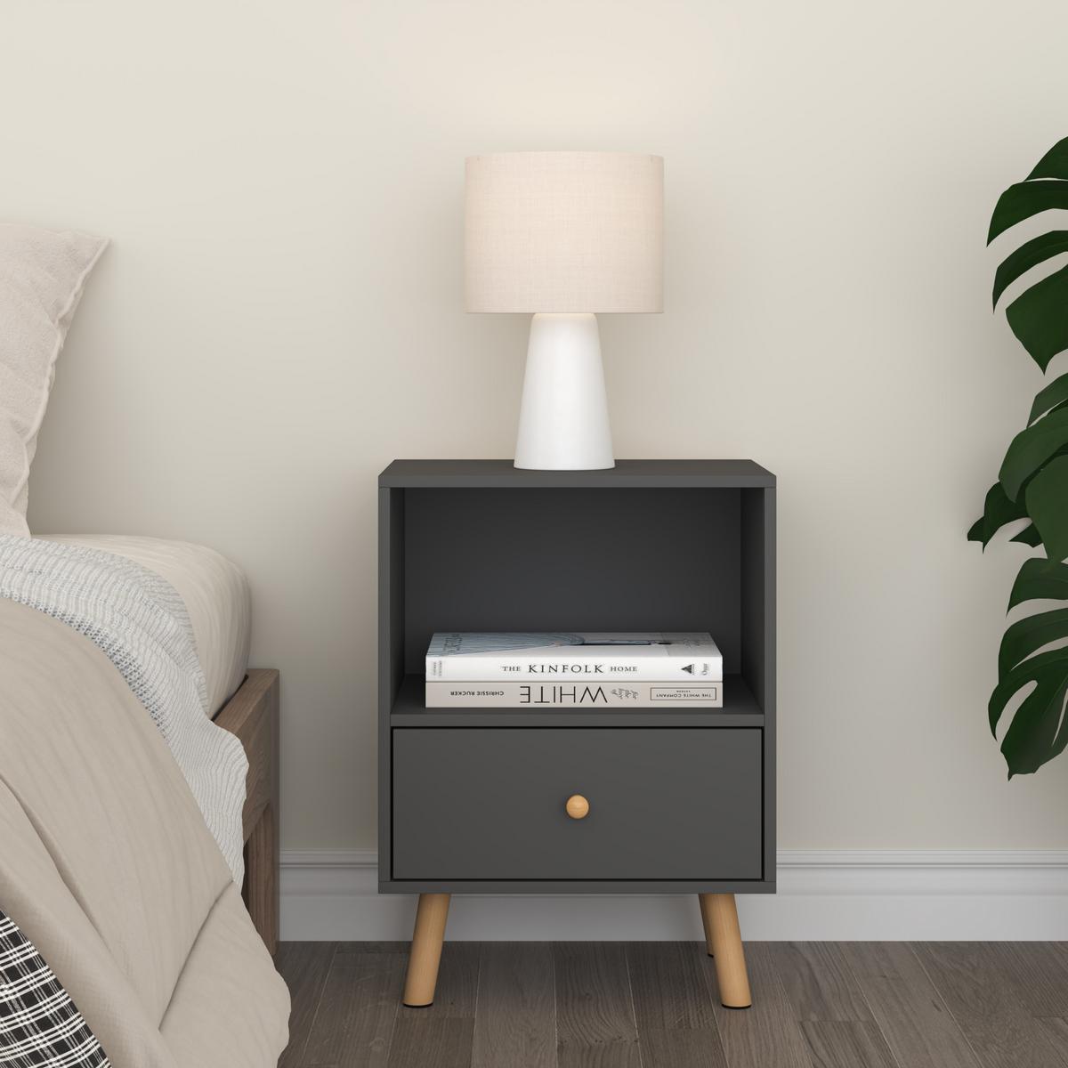 BEISTELLTISCH Sundsvall - Dunkelgrau/Naturfarben, Holz/Holzwerkstoff (30/40/54cm) - [en.casa]