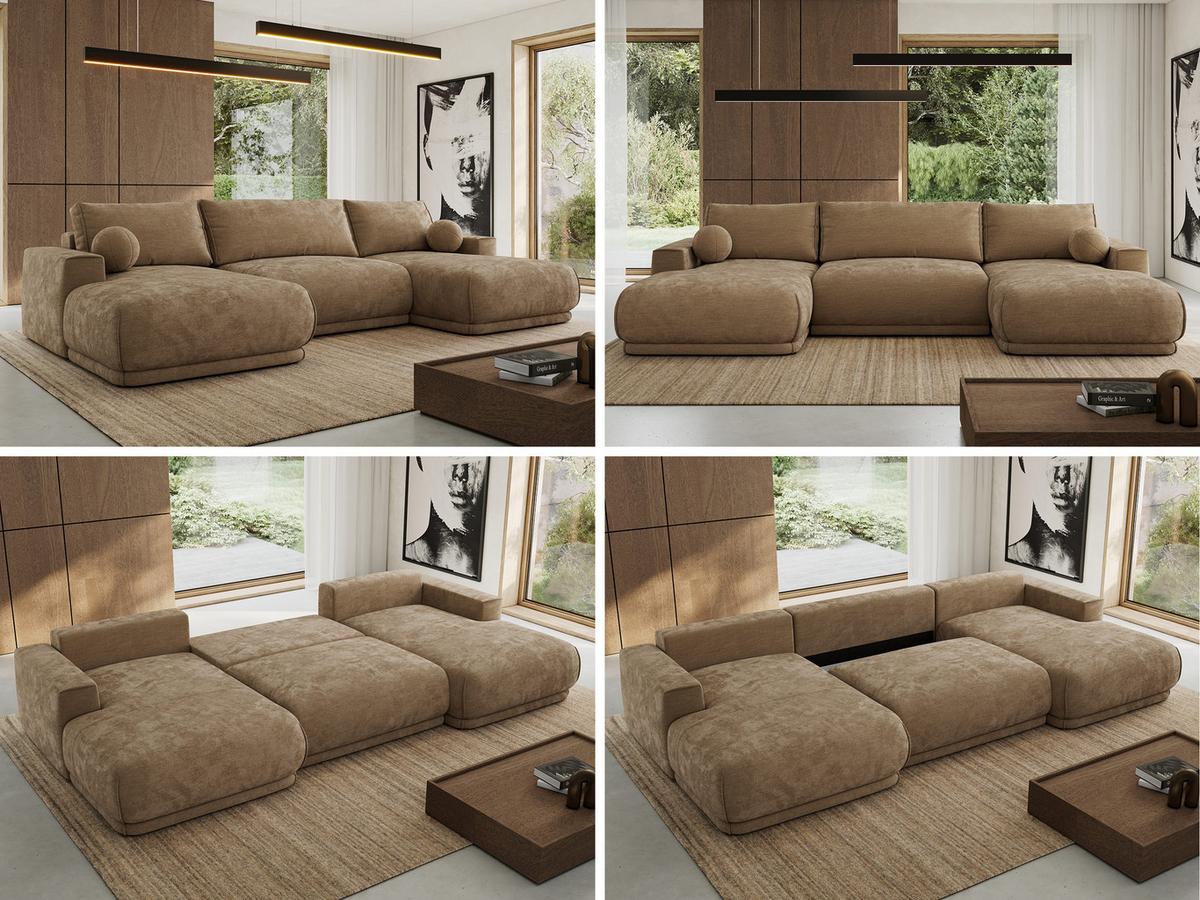 WOHNLANDSCHAFT RINA U Braun Schenille glatt - Schwarz/Braun, Kunststoff/Textil (360/85/170cm) - MKS