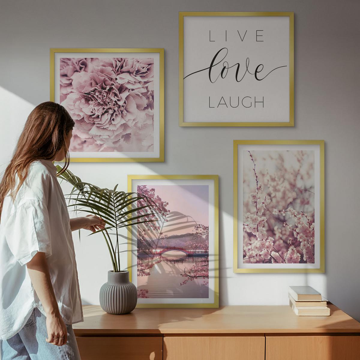 BILDER SET 4er Set - 50x50 cm & 40x60 cm Goldrahmen - Blumenbrücke – Lebensinspiration - Goldfarben, Kunststoff (50/50cm) - TULUP