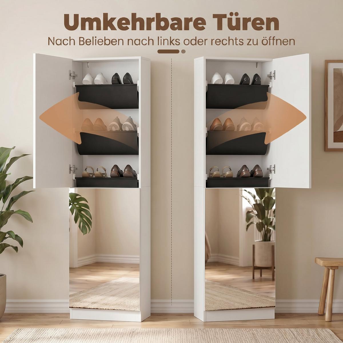 SCHUHSCHRANK Spanplatte Hartglas Weiß - Silberfarben/Weiß, Holzwerkstoff/Textil (20/180/50cm) - HOMCOM