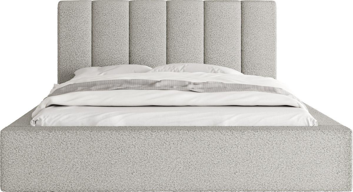 POLSTERBETT Amira mit Bettkasten, Grau Boucle 160x200 cm - Birkefarben/Hellgrau, Holzwerkstoff/Kunststoff (160/200cm) - WFL GROUP